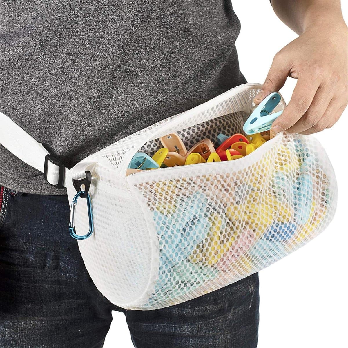 Wasknijper Tas - Kledinghanger Organizer - Kleding Laten Drogen - Ademende Stof - Grote Opening - Grijs — afbeelding 1