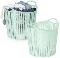 Plasticforte Wasmand opbergmand - 2x - flexibel kunststof - groen - 27 liter - open structuur — thumbnail 1