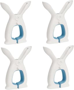 4 Stuks - Grote Plastic Wasknijpers - Wasknijpers Konijn - Windproof Wasclips in Konijnenvorm - Duurzaam & Stevig - Voor Strandlakens, Dekens & Kleding - Wit/Blauw — thumbnail 1