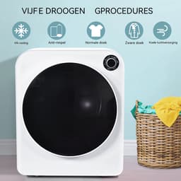 Mini Wasdroger - Compacte Afvoerdroger - RVS Trommel - Wandmontage - 3 kg Capaciteit - Voor Klein Appartement - 49x39x59 cm - Wit — thumbnail 5