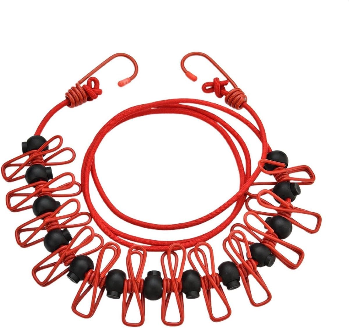 Waslijn met Clips - Reis Waslijn Drooglijn - Kleding Drogen - Winddicht Anti-slip - 1.7 meter - Rood — afbeelding 1
