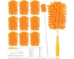 Set van 10 Wasbare Duster Moppen met 360° Beweging, Herbruikbare Stofmop met Uittrekbare Steel en Waszak voor Efficiënt Stof Vegen