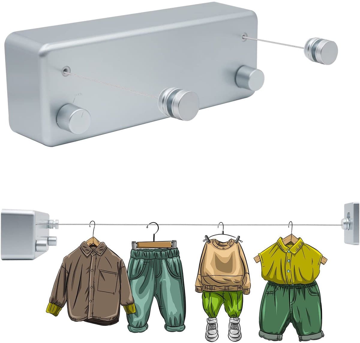 MTTProducts - Uitschuifbare Waslijn - Ruimtebesparend - Voor Binnen en Buiten - 4,2 Meter - Duurzaam - Ideaal voor Thuis - Stijlvol Zilver — afbeelding 1