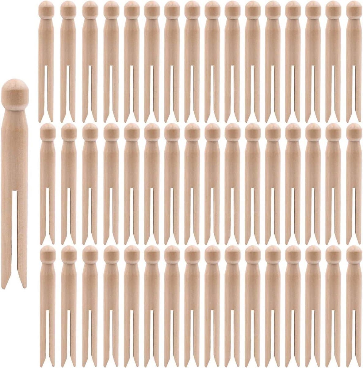 Houten Klemmen - Stormklemmen Wasknijpers - Knutselen Decoratie - Natuurlijk Milieuvriendelijk Hout - 11 cm 100 stuks - Naturel — afbeelding 1