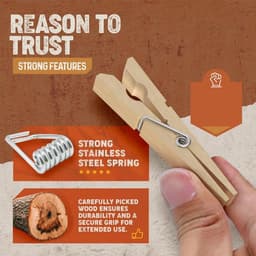Houten knijpers - Wasknijpers - Kleding drogen - Weerbestendig ontwerp - 100 stuks - Houtkleur — thumbnail 3
