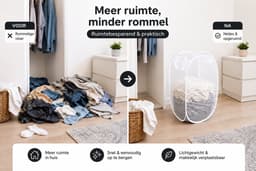 HEM Pop-up Wasmand 64 Liter – Opvouwbare Laundry Basket – Inklapbare Wasbox met Mesh – Wit – Inclusief HEM Microvezeldoekje — thumbnail 3