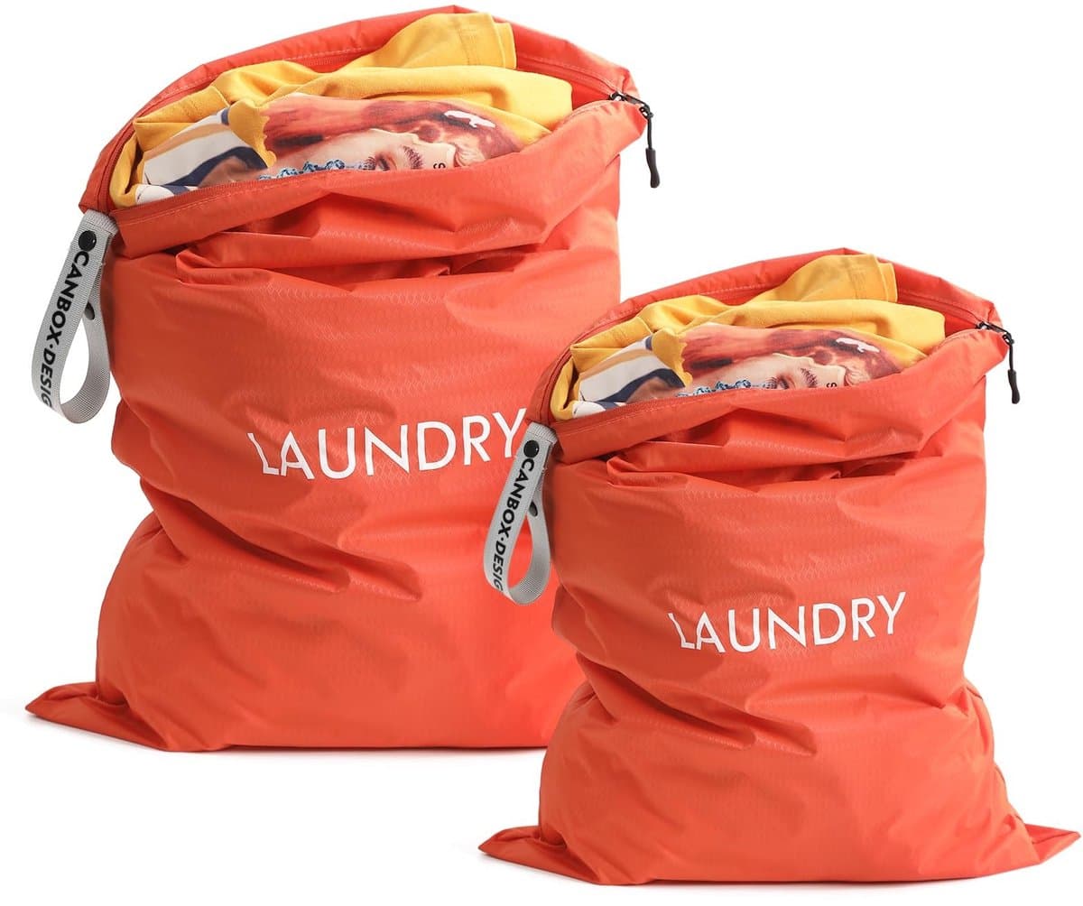 Dailygoody - Waterdichte Reiswaszak - Opvouwbare Vuile Waszak - 2 Stuks - Oranje - Wasopbergtas - Voor Thuis en Reizen - 2 Maten — afbeelding 1