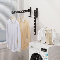 2 stuks kledinghanger - droogrek - kledingopslagrek - wandmontage - inklapbaar - geen boren nodig - opbergaccessoires - geschikt voor binnen, buiten, balkon (zwart, 34*13cm) — thumbnail 5