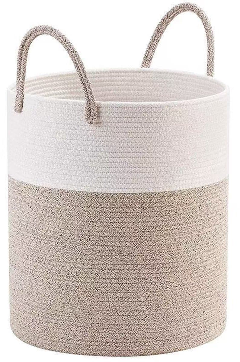 Geweven opbergmand - Opbergmand - Opbergmand kinderkamer - Opbergmandjes badkamer - 39×50cm - Wit/Bruin - Katoenen touw — afbeelding 1