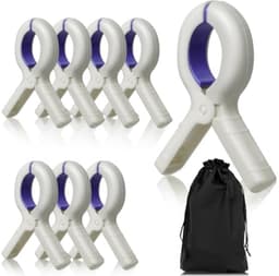PromoHome 8 stuks sterke handdoekklemmen voor strandstoelen en waslijn - winddicht, antislip, wit/blauw - incl. opbergtas — thumbnail 1