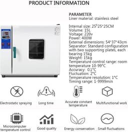 Droogoven Convectie - Laboratorium Oven - Constante Temperatuur - Geforceerde Lucht - 16 Liter — thumbnail 4