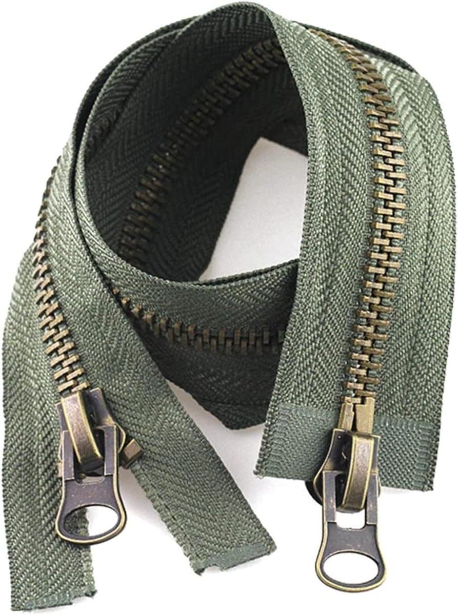 Ritstrekker - Metalen rits - Kleding reparatie - Automatische vergrendeling - 100 cm - Legergroen — afbeelding 1