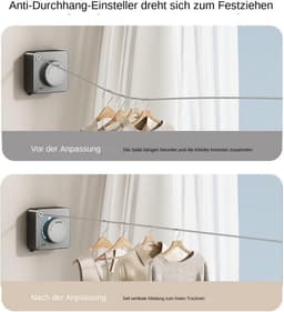 Uitschuifbare Waslijn - Wand Waslijn - Kleding Drogen - Ruimtebesparend Ontwerp - 1 meter - Grijs — thumbnail 5