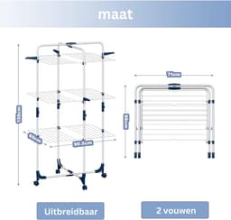 DailySupplies® Wasrek Inklapbaar op Wieltjes - Droogmolen - Droogtoren Staand - Wit — thumbnail 2