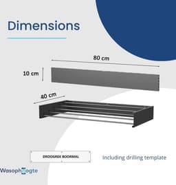 Inklapbaar Wanddroogrek Aluminium - 80x50x10 cm, Geschikt voor Binnen en Buiten, Met Verbeterde Stangbevestigingen — thumbnail 3
