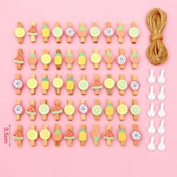 Set van 50 Houten Mini Knijpers met 10m Jute Koord - Decoratie Klemmen — thumbnail 1