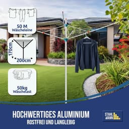 Droogmolen Buiten - Kledingdroger - Buiten Drogen - Hoogwaardig Aluminium - 50 Meter Lijn — thumbnail 3