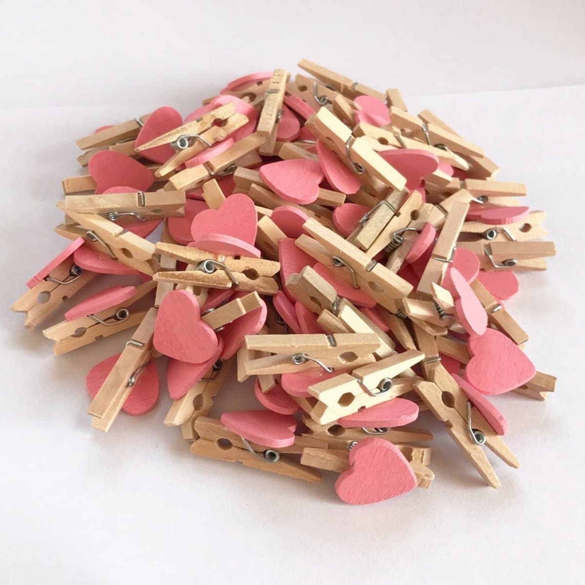 50 roze houten hartvormige wasknijpers - decoratieclips Geschikt voor thuis, bruiloften en feesten, Geschikt voor knutselprojecten en het maken van banners en foto's. — afbeelding 1