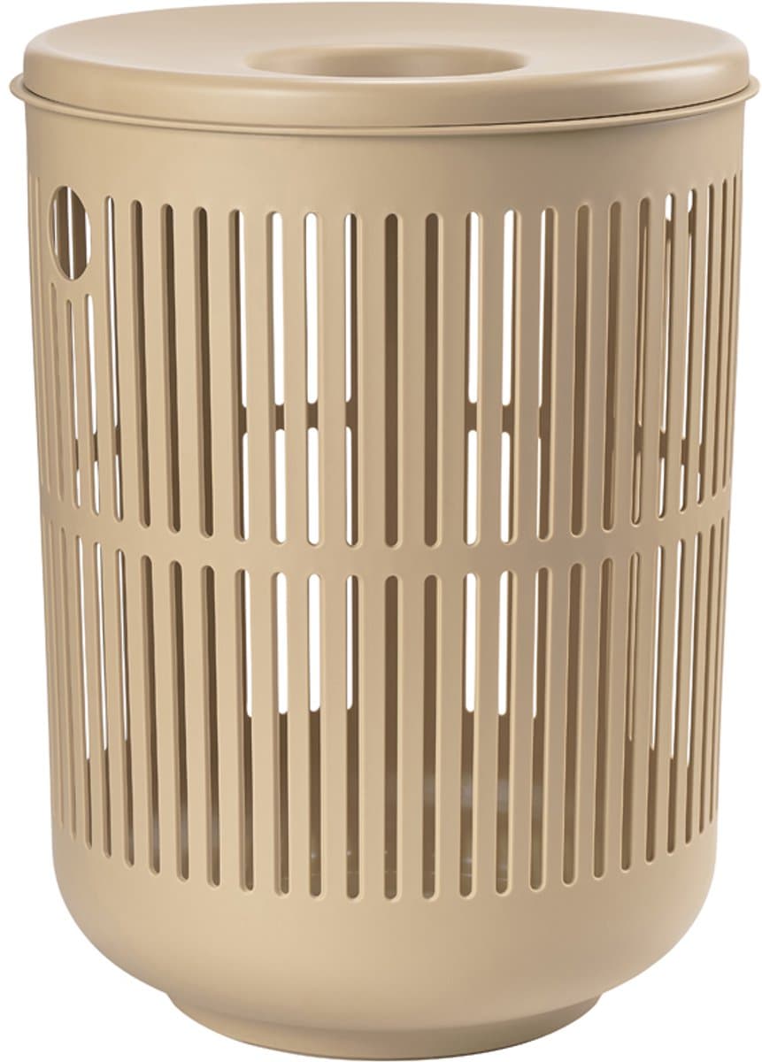 Zone Denmark Ume Wasmand met Deksel - 60 liter - Camel - Kunststof - Ronde Wasmand met Hengsel - Wasbox of Opbergmand — afbeelding 1