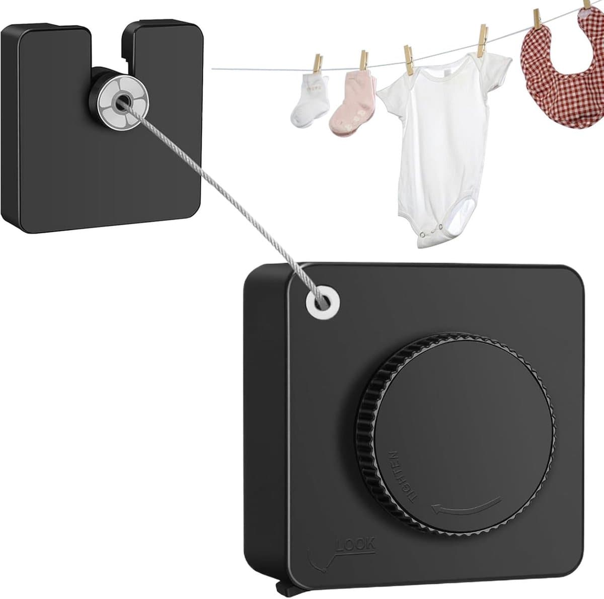 Intrekbare Waslijn - Draad voor Kleding - Ruimtebesparend Drogen - Zonder Boren Installeren - 48 Meter Lengte — afbeelding 1