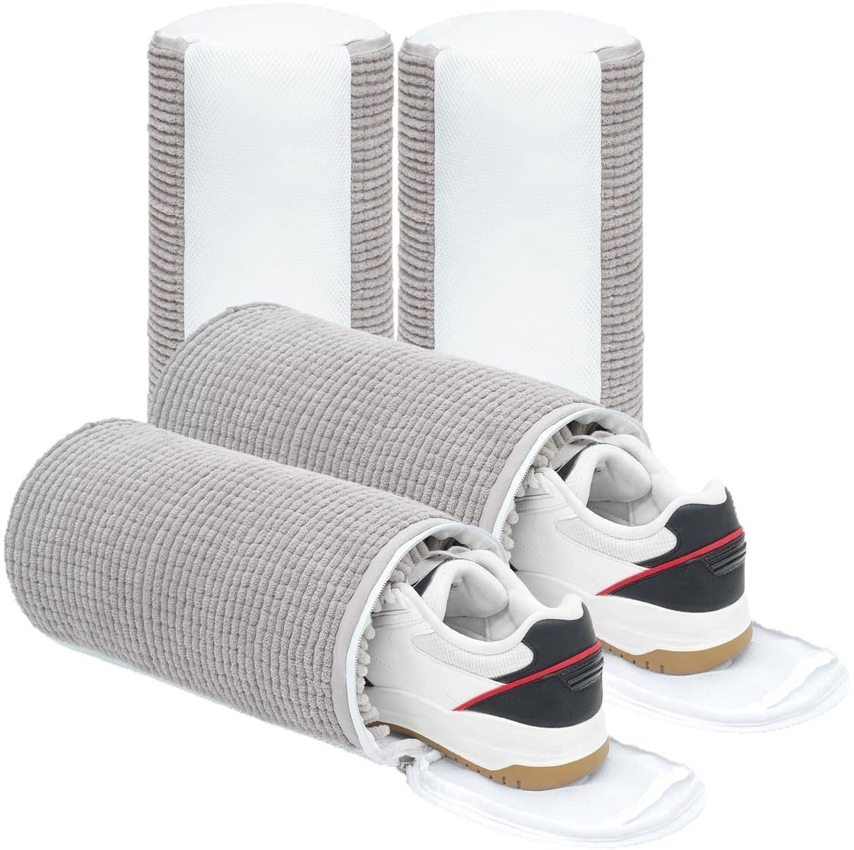 Schoenwaszak - Waszak Schoenen - Set van 2 - Chenille - Anti-Vervorming - Met Binnenzak - 37 x 17 cm - Lichtgrijs — afbeelding 1