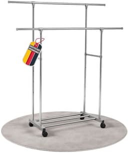 Coemo mobiel kledingrek op wielen, L 162x42x160 cm, metalen rolkast, 2 kledingstangen voor de slaapkamer, kledinghangers, vrijstaand kledingrek, kledingkaststandaard — thumbnail 1