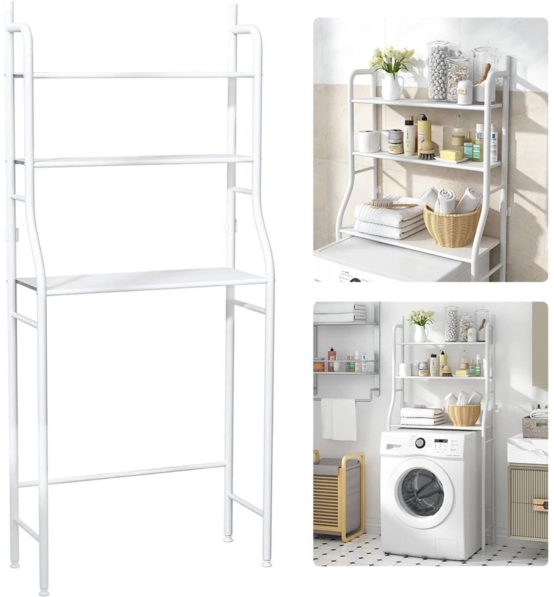 NordHaus Wasmachine Kast - Wasmachine Ombouw - Opbergrek 3 Niveaus - Ruimtebesparend - Stevig Metalen Frame - 160x68x25 cm — afbeelding 1