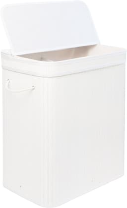 Wasmand - 100 l - 2 vakken - opvouwbaar - bamboe - wit — thumbnail 1