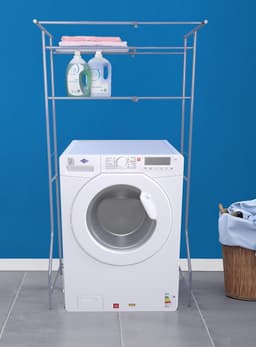 Uittrekbaar Wasmachine Rek bovenbouw Grijs - Metalen Opbergrek 170x60-90cm - Badkamer & Wasruimte Organizer met 2 Planken — thumbnail 3