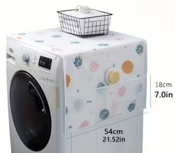 Koelkast Afdekhoes met Opbergvakken – PEVA Waterdicht, Olie- en Stofdicht – Multifunctionele Koelkast Cover met Hangende Opbergtas – Voor Koelkast of Wasmachine – 130×55 cm – Small Planet Design — thumbnail 3