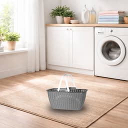 Wasmand met hengsels - grijs/wit - 26 liter - L43 x B30 x H21 cm - boodschappenmand — thumbnail 2