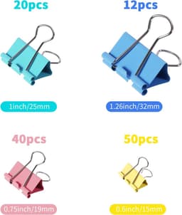 122 Stuks Binder Clips - Diverse Maten en Kleuren voor Kantoorbenodigdheden — thumbnail 4