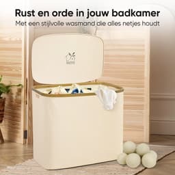 Rivoya Wasmand 3 Vakken - Wassorteerder - XXL 200L - Met 3 Uitneembare Zakken - Wasmand met deksel - Laundry basket - Extra grote capaciteit - Waszak - Wasbox - Beige - incl Drogerballen — thumbnail 4