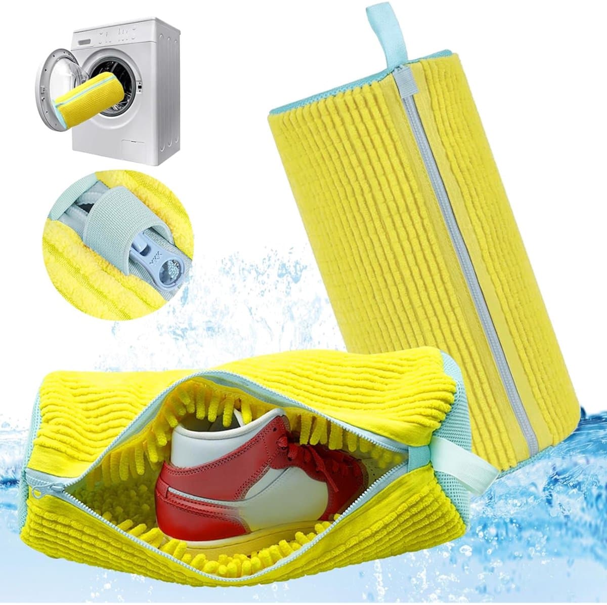 Schoenenwaszak voor wasmachine, verbeterde schoenenwaszak met YKK-rits, 360° schoenenwaszak voor wasmachine, herbruikbare schoenenwaszak (geel, 2 stuks) — afbeelding 1