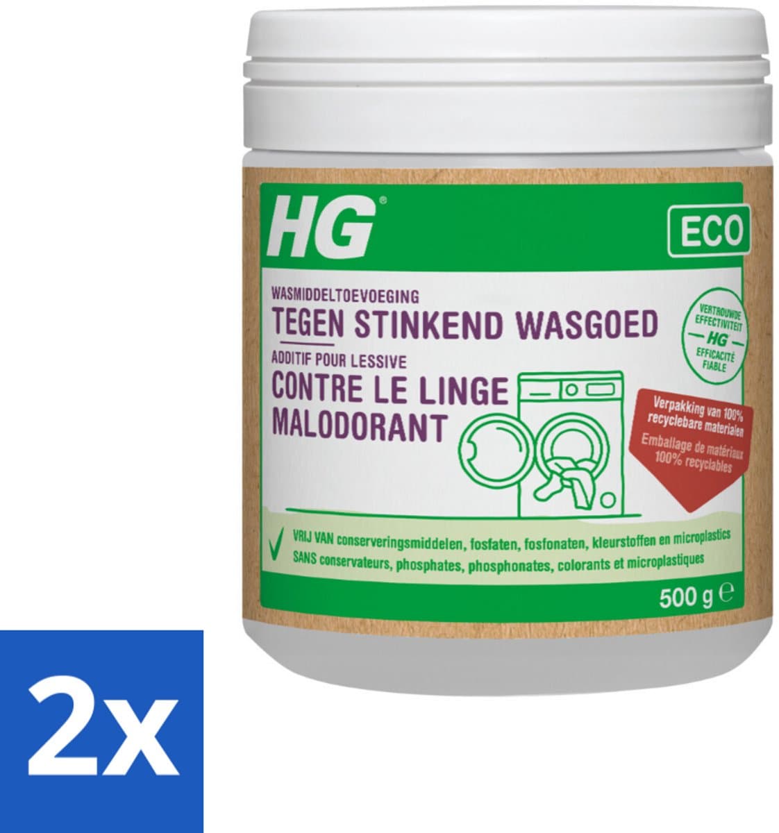 HG Eco Wasmiddeltoevoeging tegen Stinkend Wasgoed 500 gr - Voordeelverpakking - 2 stuks — afbeelding 1