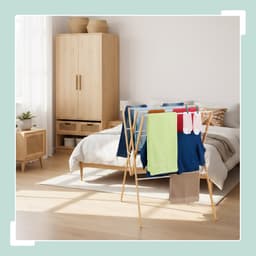 Wasrek inklapbaar - 93 x 70 x 62 cm - staand - bamboe - wit — thumbnail 4