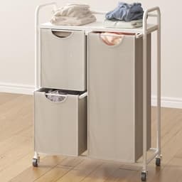 Wasmand met 3 Vakken en Uittrekbare Inzet - Ideaal voor Badkamer en Waskeuken — thumbnail 1