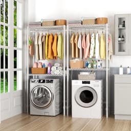 Verstelbare Wasmachine en Droger Planken - Ruimtebesparende 2-Niveaus Draadrekken voor Kleding — thumbnail 1