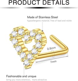 Allecto plus - Set van Neus Studs en Schroeven - Roestvrij Staal 0.8mm 20G - L-vormig - Twister Haken voor Neus - Metaal — thumbnail 2