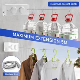 Retractable Clothesline 2 x 5.1 m Washing Corner with Wall Mounted Pull-Out Laundry Rack Space Saving Dryer — thumbnail 4