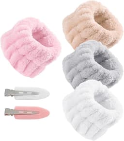 Allecto Plus - Set van 4 Flanel Reinigingsdoekjes voor Gezichtsverzorging met Haarbandjes en Clips - 4 Kleuren — thumbnail 1