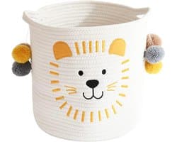 Opslagmand van katoentouw met handvatten voor baby's, kinderen, speelgoed, geschenkmandje voor de kinderkamer voor opbergrekken, badkamer commode organizer (leeuwen)