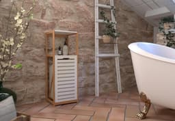 Praktisch staand rek met wasopvangbak - bamboe/MDF - naturel/wit - 1 stuk — thumbnail 4