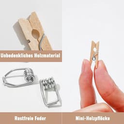 156 Stuks Wasknijpers - 2.5cm Houten Klemmen - Natuur Clips - Met 10m Jute Touw en 5 Spijkers Voor Het Ophangen Van Foto's - Ansichtkaarten - Huisdecoratie Bruiloften — thumbnail 3