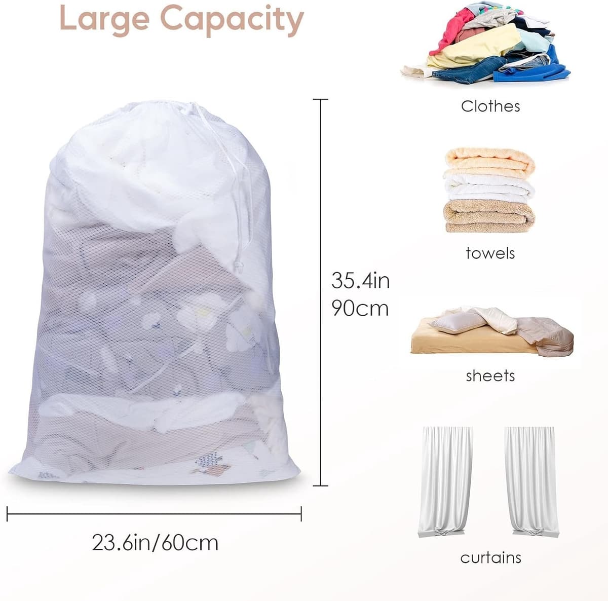 Drawstring Waszak 70x90cm - Robuuste Mesh Waszak voor Delicate Kleding, Geschikt voor Wasmachine, Duurzaam en Sterk Net — afbeelding 1