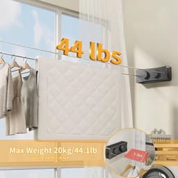 Waslijn, wasrek voor binnen, dubbele onzichtbare lijn, uittrekbaar, roestvrij staal, verstelbaar, 2 x 5,1 m (zwart) — thumbnail 3