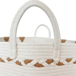 Wasmand en opslag van natuurlijk katoenen touw, handgevlochten, opvouwbaar met handgrepen, mand voor speelgoed, baby, vuile was, dekens, kussens (wit/camel) — thumbnail 3