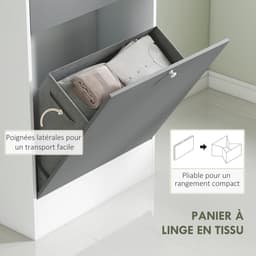 Badkamerkast met wasmand en spiegel - verstelbare plank - 62 x 28 - 3 x 181 cm - grijs en wit — thumbnail 5