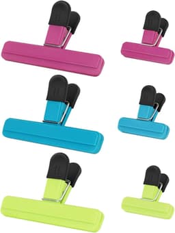 Bag Sealer Clips, 6 stuks voedselklemmen, grote en kleine maten, blauw, groen, rozerode kleuren, kunststof met roestvrij staal, robuuste luchtdichte afdichtingsgreep, geschikt voor thuis en — thumbnail 1