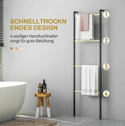 COVREO Droogrek 49 x 167,5 cm zwart staal, handdoekladder met 4 stangen — thumbnail 3